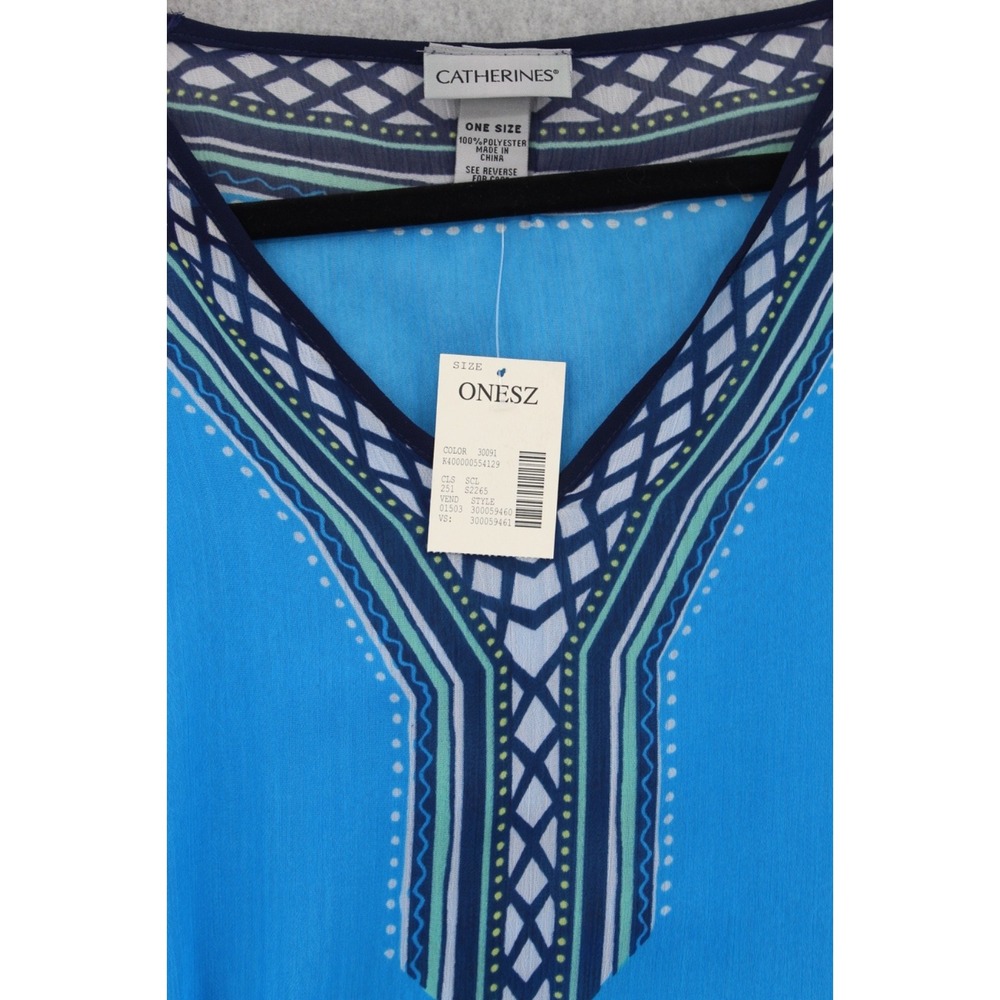 Catherines Kaftan Tunic one size Sheer Blue V-Neck Flutter Sleeve Cover Up NWT - Picture 5 of 10